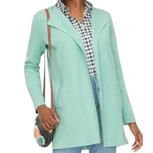 J. Crew Cardigan Sweater Size S Aqua Blue Vanessa Open Front 100% Cotton Pockets